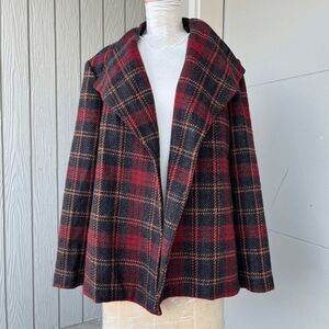 Evan-Picone 90s Classic Red Plaid Belted Wool Blend Holiday Jacket L/XL